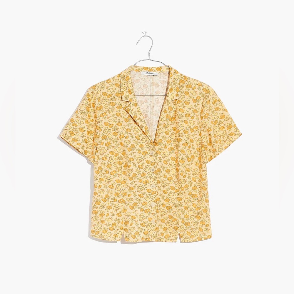 Madewell linen blend yellow floral short sleeve shirt